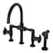 Kingston Brass KS2330CG Industrial Style Bridge Kitchen Faucet with Brass Sprayer, Matte Black KS2330CG - alternate 1